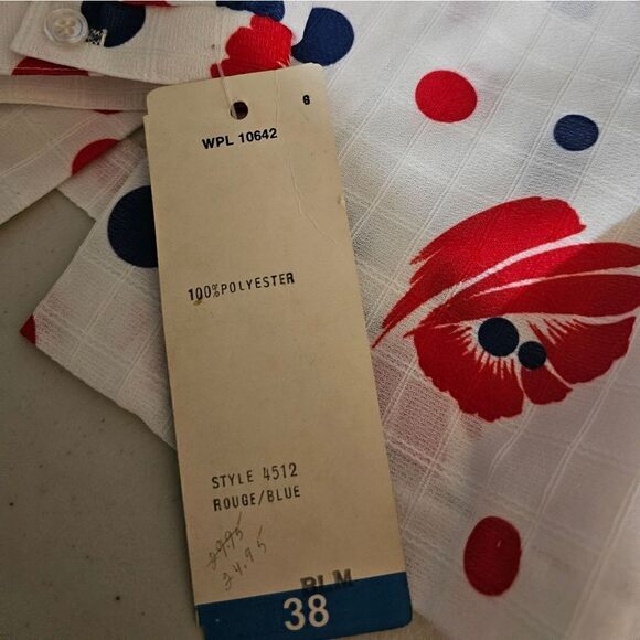 Vintage Devon long sleeve blouse white/blue/red NWT - Picture 6 of 8